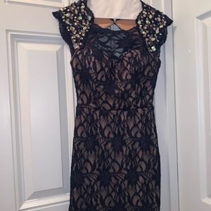 Navy blue lace cocktail dress